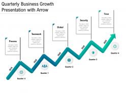 Quarterly business growth presentation with arrow