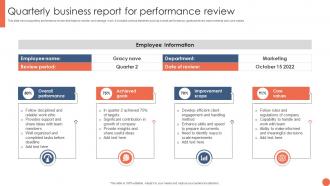 Quarterly Business Report For Performance Review