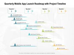 Quarterly mobile app launch roadmap with project timeline