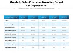 Quarterly sales campaign marketing budget for organization