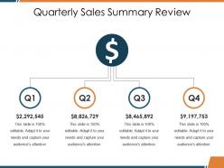 Quarterly Sales Summary Review Ppt Visual Aids Infographics