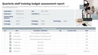 Quarterly Staff Training Budget Assessment Report