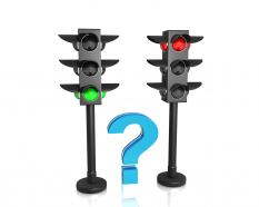 Question mark in between the traffic lights stock photo