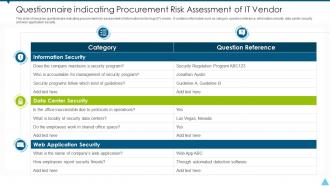 Questionnaire indicating procurement risk assessment of it vendor