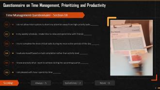 Questionnaire To Check Time Management And Prioritization Effectiveness Training Ppt