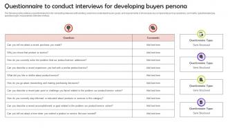 Questionnaire To Conduct Interviews For Developing Buyers Persona User Persona Building MKT SS V