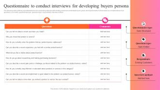 Questionnaire To Conduct Interviews For Developing Key Steps For Audience Persona Development MKT SS V