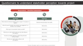 Questionnaire To Understand Stakeholder Perception Towards Project Strategic Process To Create