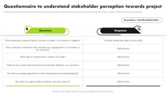 Questionnaire To Understand Stakeholder Perception Towards Strategic Approach For Developing Stakeholder