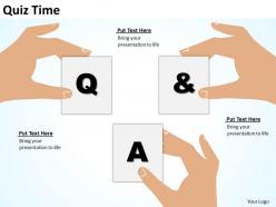 Quiz time shown by hands silhouette holding qanda text boxes powerpoint templates 0712