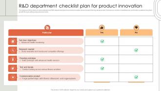 R And D Department Checklist Plan For Product Innovation
