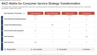 RACI Matrix For Consumer Service Strategy Transformation Ppt File Infographic Template
