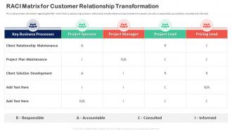 Raci Matrix For Customer Relationship Transformation Customer Relationship Transformation Toolkit