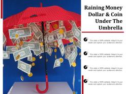 Raining money dollar and coin under the umbrella