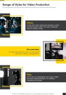 Range Of Styles For Video Production One Pager Sample Example Document