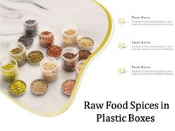 Raw food spices in plastic boxes