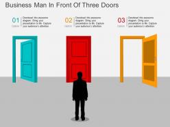 Rb business man in front of three doors flat powerpoint design
