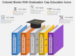 rd Colored Books With Graduation Cap Education Icons Flat Powerpoint Design