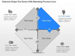 Rd diamond shape text boxes with marketing process icons powerpoint template