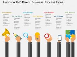 Rd hands with different business process icons flat powerpoint design