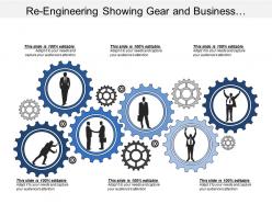Re engineering showing gear and business silhouette