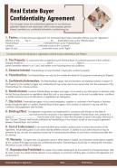 Real estate buyer confidentiality agreement presentation report infographic ppt pdf document