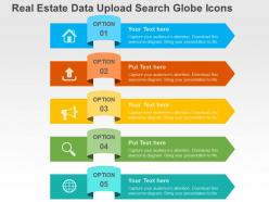Real estate data upload search globe icons flat powerpoint design