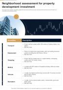Real Estate Development Investment Neighborhood Assessment For Property One Pager Sample Example Document