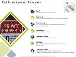 Real estate laws and regulations commercial real estate property management ppt styles icon