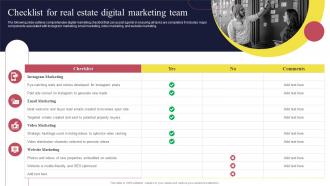 Real Estate Marketing Strategies Checklist For Real Estate Digital Marketing Team