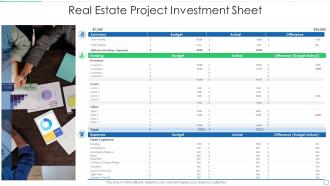 Real estate project investment sheet