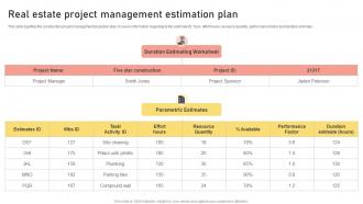 Real Estate Project Management Estimation Plan