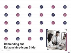 Rebranding and relaunching icons slide rebranding and relaunching ppt template