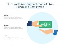 Receivable management icon with two hands and cash symbol