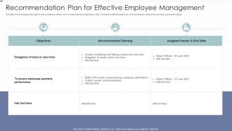 Recommendation Plan For Effective Employee Management