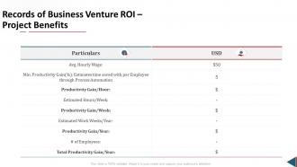 Records business venture roi project benefits proposal business venture