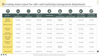 Recruiting Status Report For Sales And Marketing Management Department