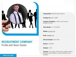 Recruitment company profile with basic details