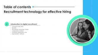 Recruitment Technology For Effective Hiring Table Of Contents PPT Slide