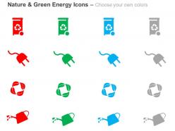 Recycle bin power plug water eco leaves ppt icons graphics