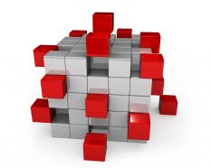 Red and white cubes on white background stock photo
