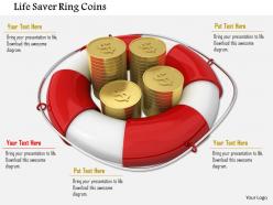 Red and white life saving ring with dollar gold coins