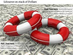 Red and white lifesaver belts on dollar bills