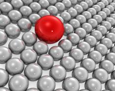 Red ball as leader with silver balls background photo