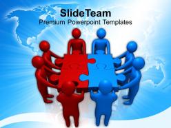 Red blue two teams holding puzzle powerpoint templates ppt themes and graphics 0213