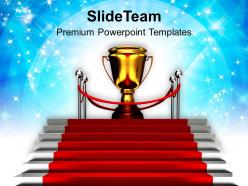Red carpet stairway to trophy success powerpoint templates ppt themes and graphics 0113