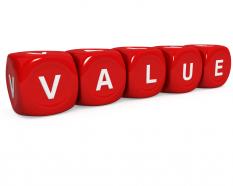 Red dices with value word stock photo
