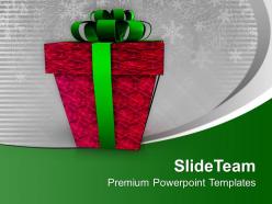 Red Gift Box Wrapped With Green Ribbon PowerPoint Templates PPT Backgrounds For Slides 0113