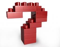 Red question mark made of lego blocks stock photo