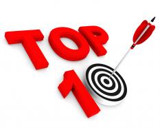 Red top ten target dart with arrow stock photo